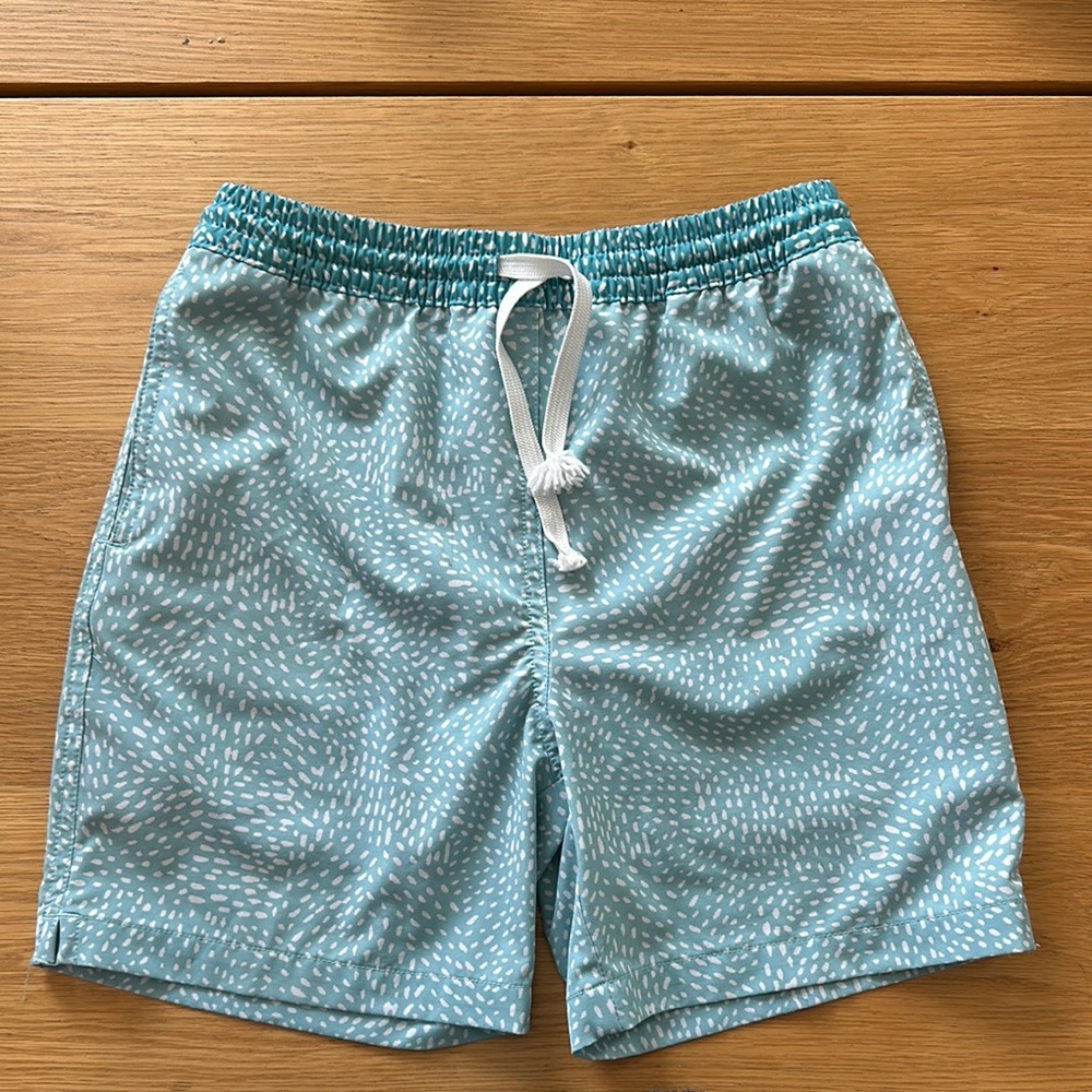 Chubbies Teal Color With White Print Swim Trunks Boys Size M 10/12
